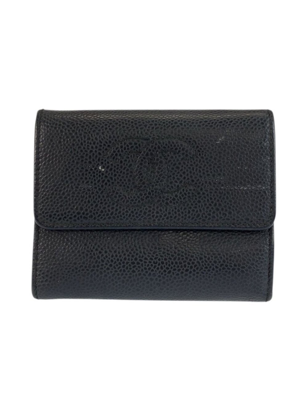 Chanel CC Logo Black Leather Fold Wallet Compact